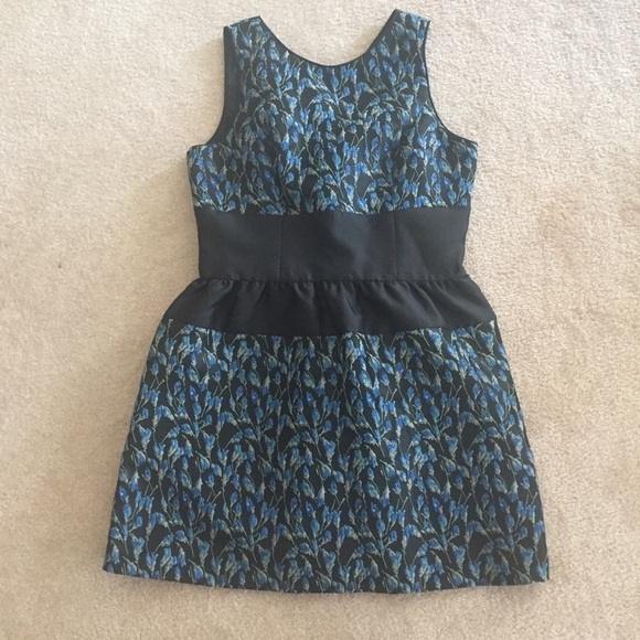 NWT Badgley Mischka Holiday Party Dress Vivian Floral Brocade blue black 12 - Picture 4 of 9